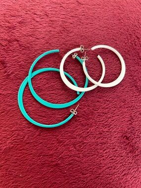 Source Unknown Teal and White Hoop Earrings - Lightweight Women’s Jewelry
